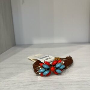 Brown Leather Bracelet with Red and Blue Accents
